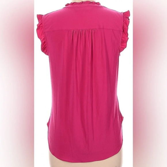 DKNY | Georgette Mock Neck Sleeveless Ruffled Trim Shirt (M) - Picture 2 of 5